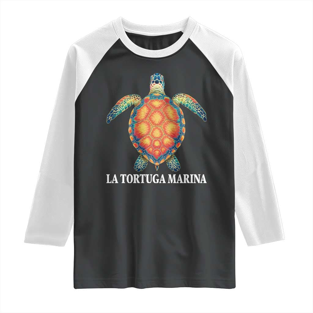 La Tortuga Marina Raglan Shirt Sea Turtle Gulf Of Mexico Forever TS02 Black White Print Your Wear