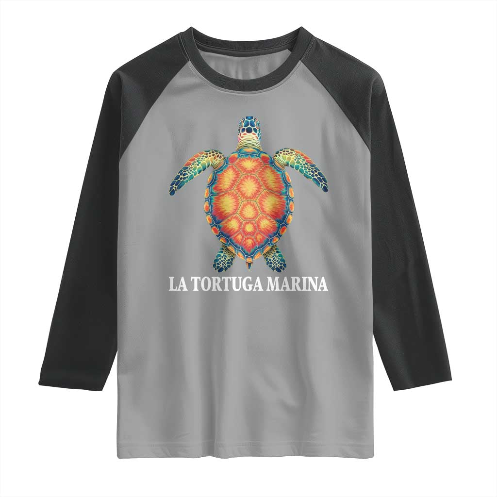 La Tortuga Marina Raglan Shirt Sea Turtle Gulf Of Mexico Forever TS02 Sport Gray Black Print Your Wear
