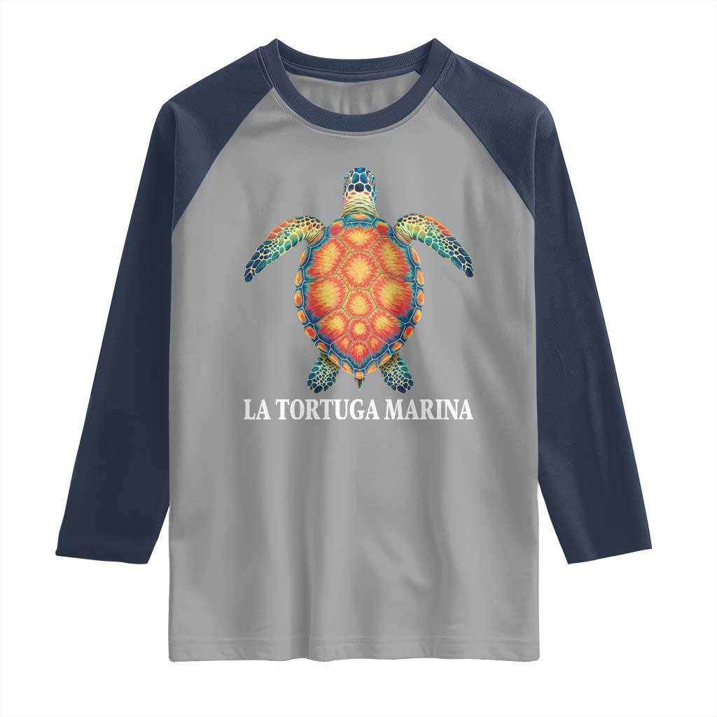 La Tortuga Marina Raglan Shirt Sea Turtle Gulf Of Mexico Forever TS02 Sport Gray Navy Print Your Wear