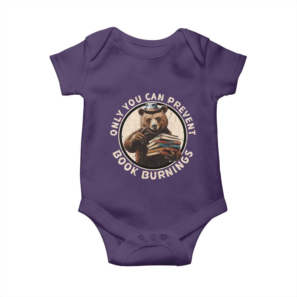 Funny Books Lover Bear Baby Onesie Only You Can Prevent Book Burnings TS02 Purple Print Your Wear