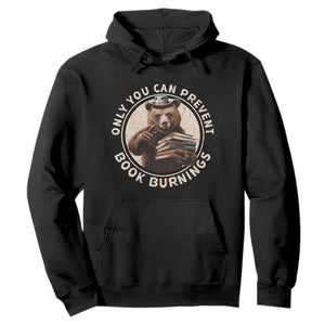 Funny Books Lover Bear Hoodie Only You Can Prevent Book Burnings TS02 Black Print Your Wear