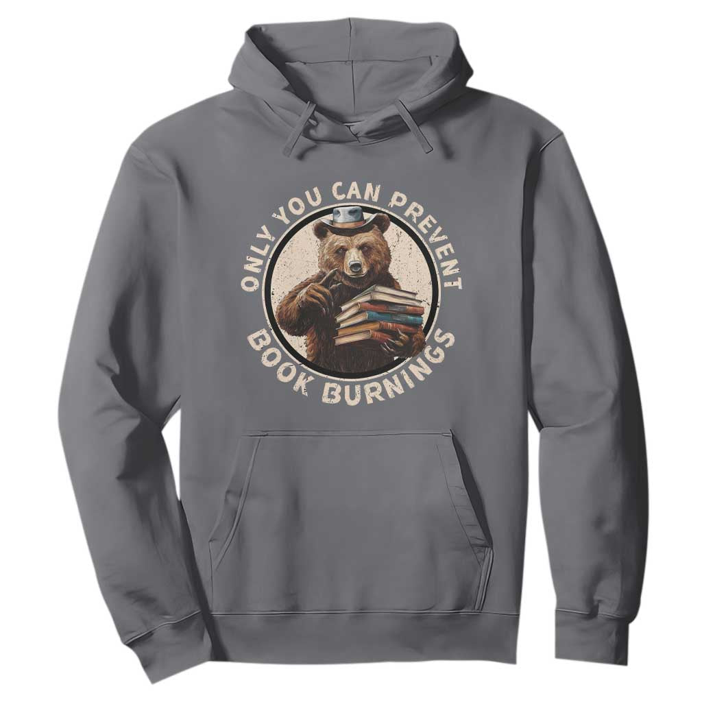 Funny Books Lover Bear Hoodie Only You Can Prevent Book Burnings TS02 Charcoal Print Your Wear