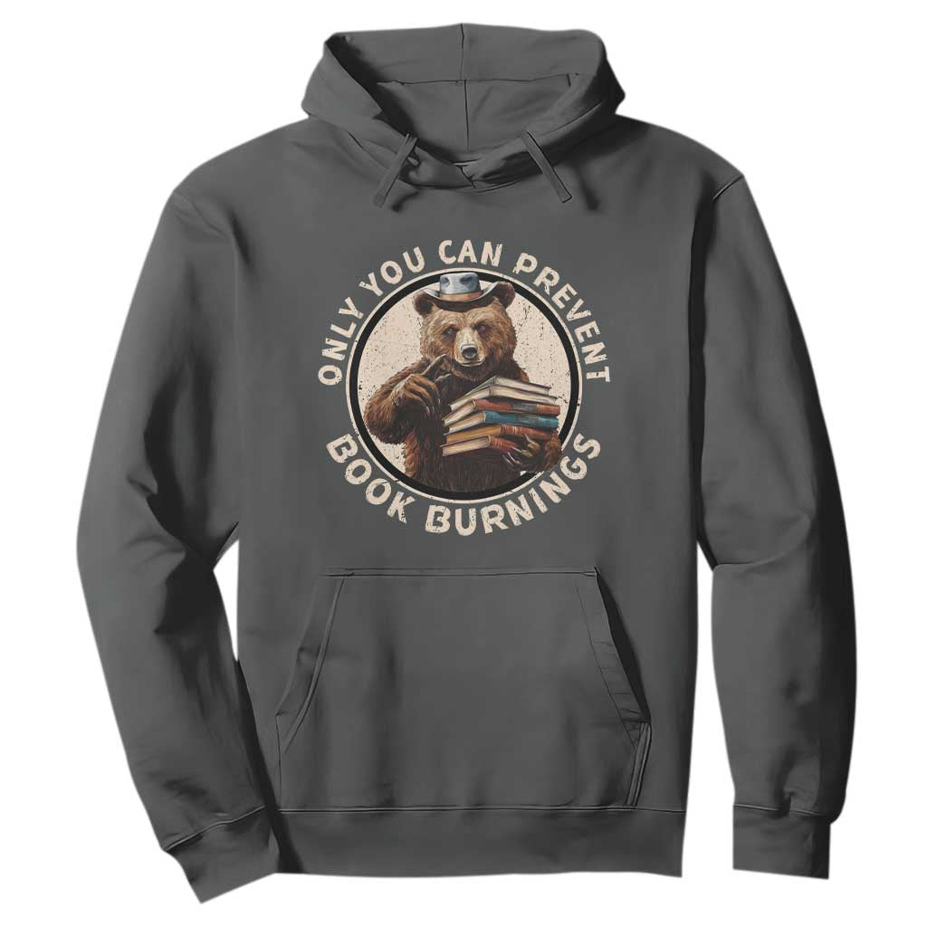 Funny Books Lover Bear Hoodie Only You Can Prevent Book Burnings TS02 Dark Heather Print Your Wear