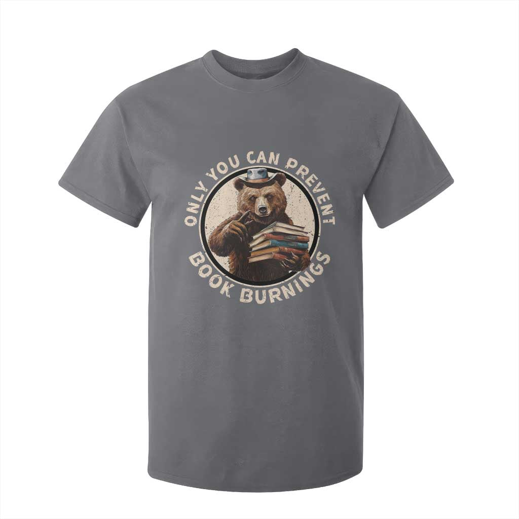 Funny Books Lover Bear T Shirt For Kid Only You Can Prevent Book Burnings TS02 Charcoal Print Your Wear