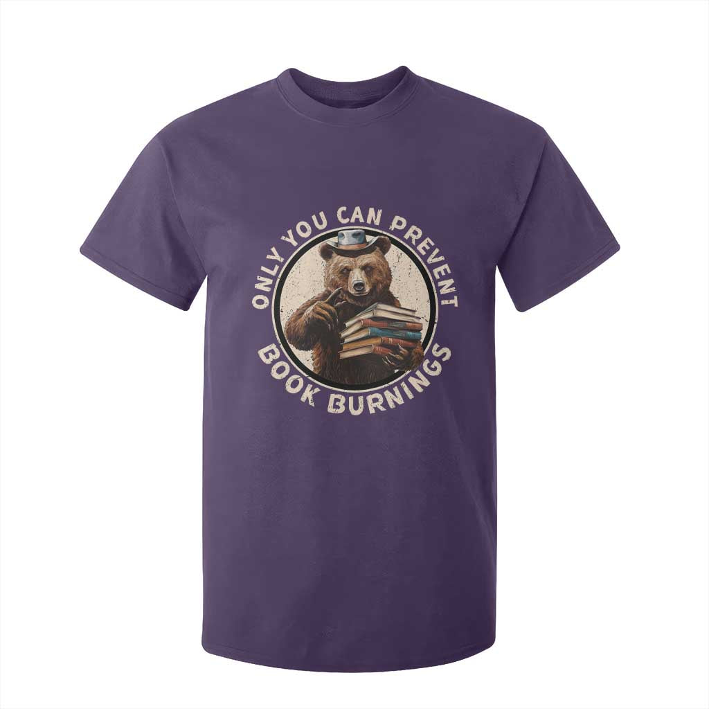 Funny Books Lover Bear T Shirt For Kid Only You Can Prevent Book Burnings TS02 Purple Print Your Wear
