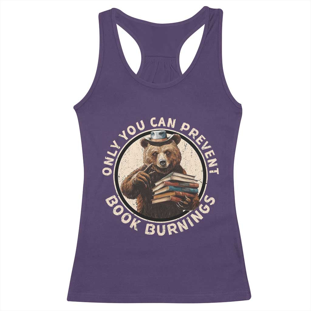 Funny Books Lover Bear Racerback Tank Top Only You Can Prevent Book Burnings TS02 Purple Print Your Wear