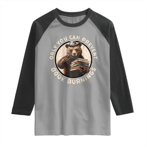 Funny Books Lover Bear Raglan Shirt Only You Can Prevent Book Burnings TS02 Sport Gray Black Print Your Wear