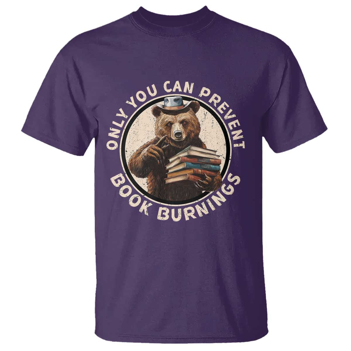 Funny Books Lover Bear T Shirt Only You Can Prevent Book Burnings TS02 Purple Print Your Wear