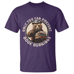 Funny Books Lover Bear T Shirt Only You Can Prevent Book Burnings TS02 Purple Print Your Wear