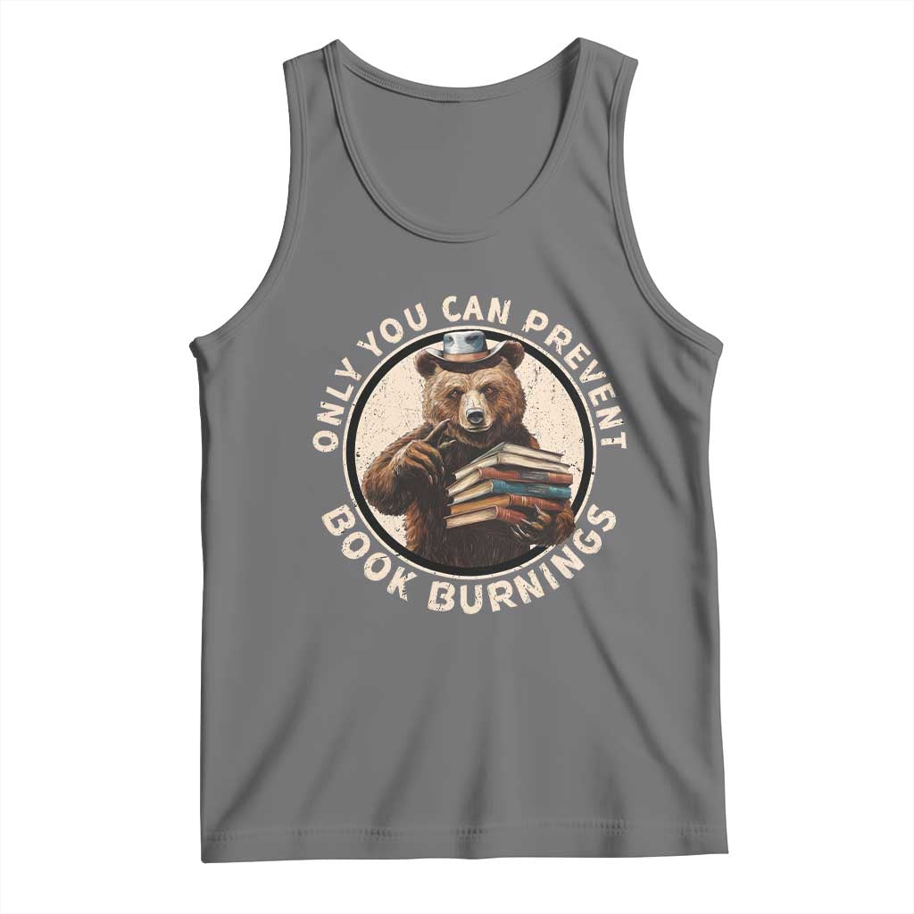 Funny Books Lover Bear Tank Top Only You Can Prevent Book Burnings TS02 Black Heather Print Your Wear