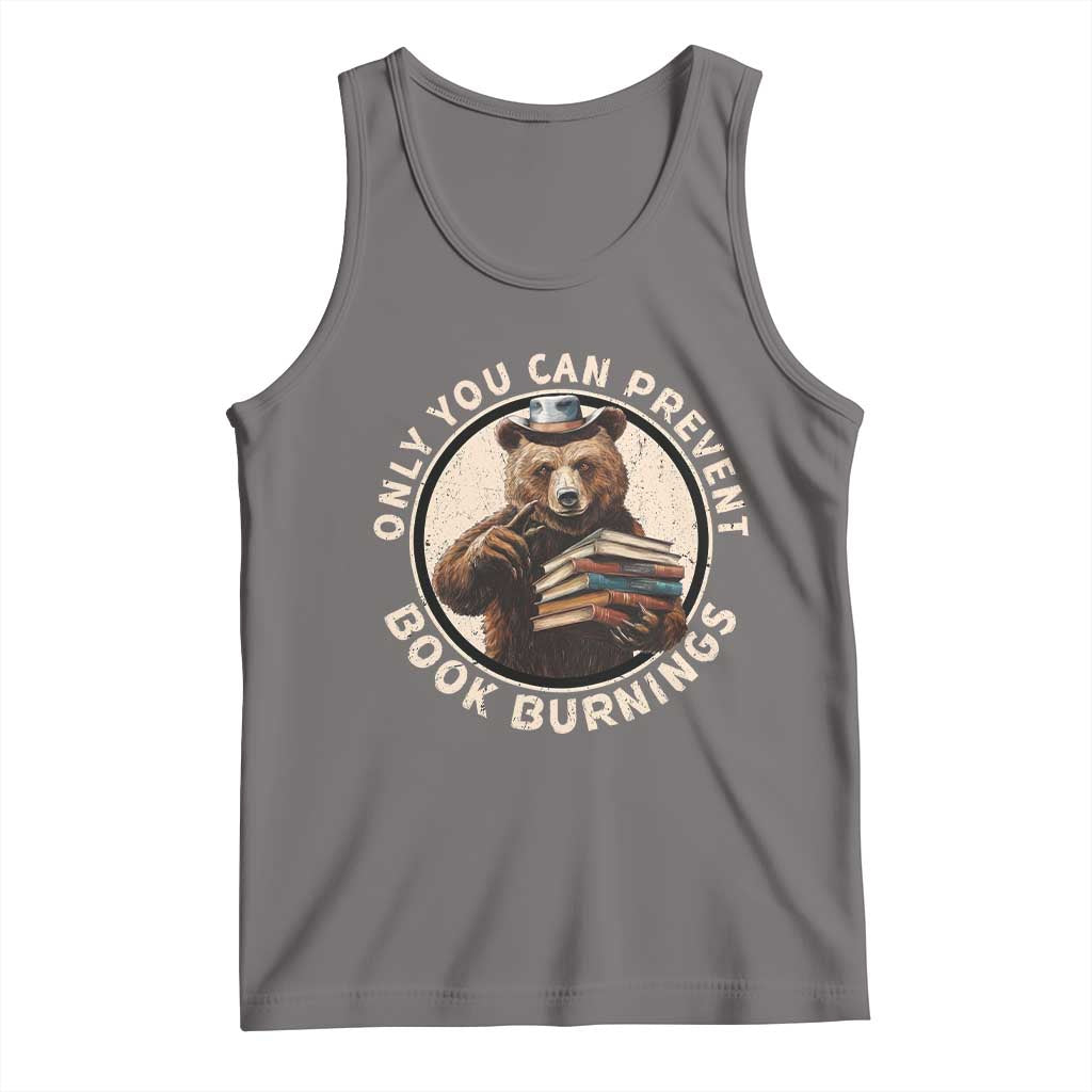 Funny Books Lover Bear Tank Top Only You Can Prevent Book Burnings TS02 Deep Heather Print Your Wear