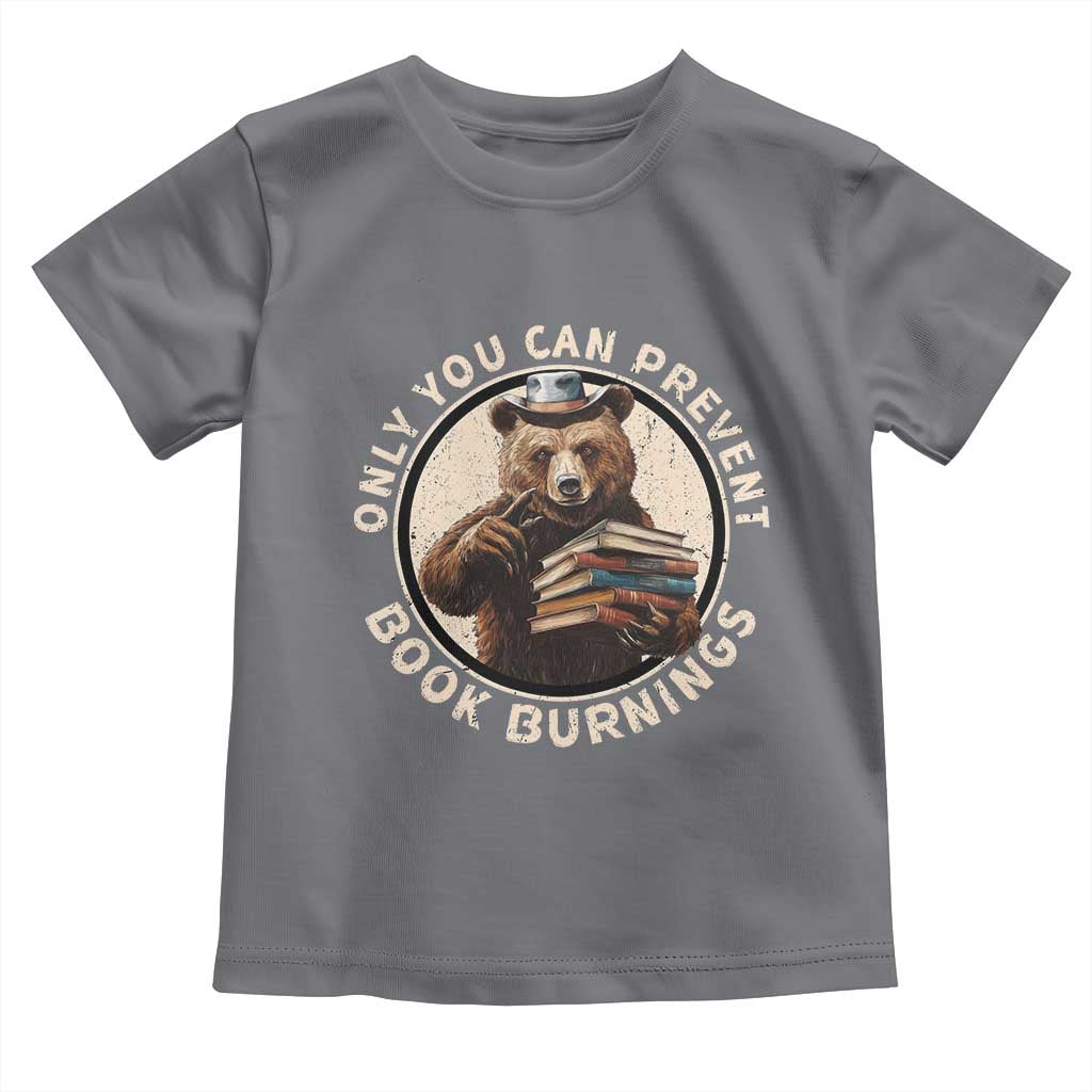 Funny Books Lover Bear Toddler T Shirt Only You Can Prevent Book Burnings TS02 Charcoal Print Your Wear