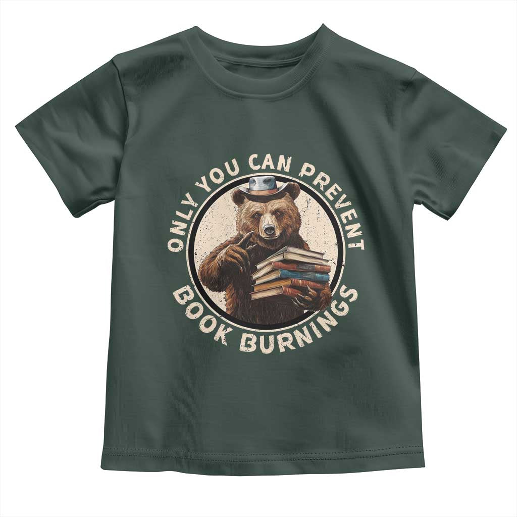 Funny Books Lover Bear Toddler T Shirt Only You Can Prevent Book Burnings TS02 Dark Forest Green Print Your Wear