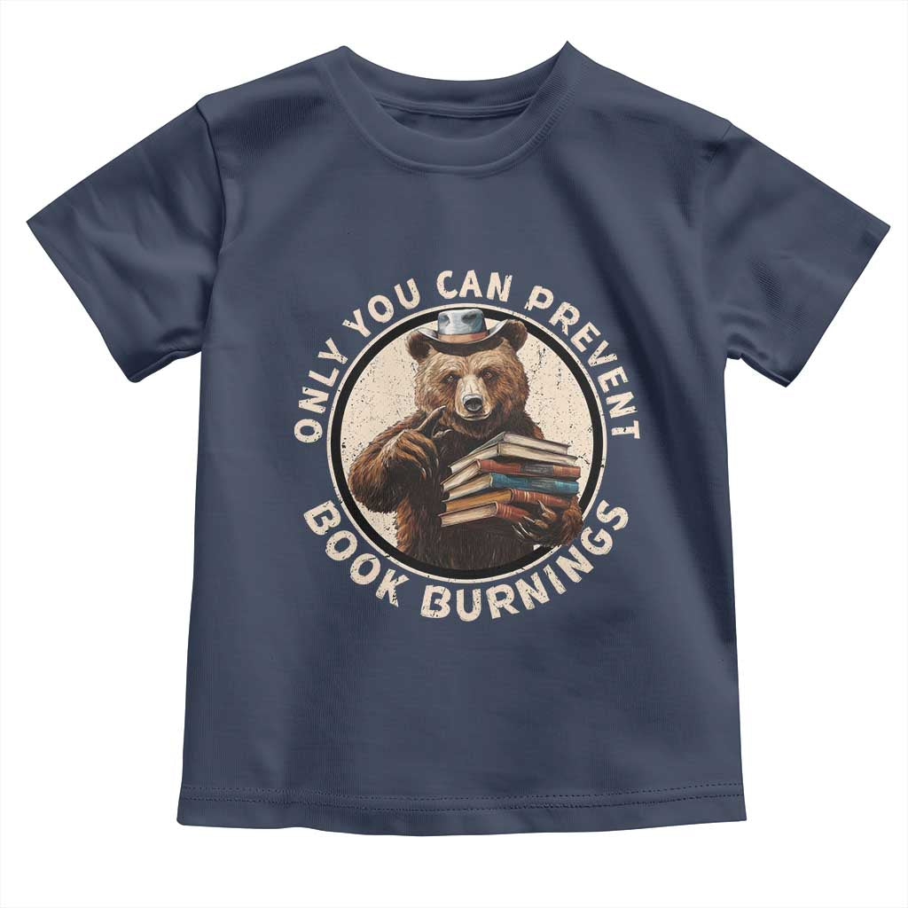 Funny Books Lover Bear Toddler T Shirt Only You Can Prevent Book Burnings TS02 Navy Print Your Wear