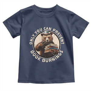 Funny Books Lover Bear Toddler T Shirt Only You Can Prevent Book Burnings TS02 Navy Print Your Wear