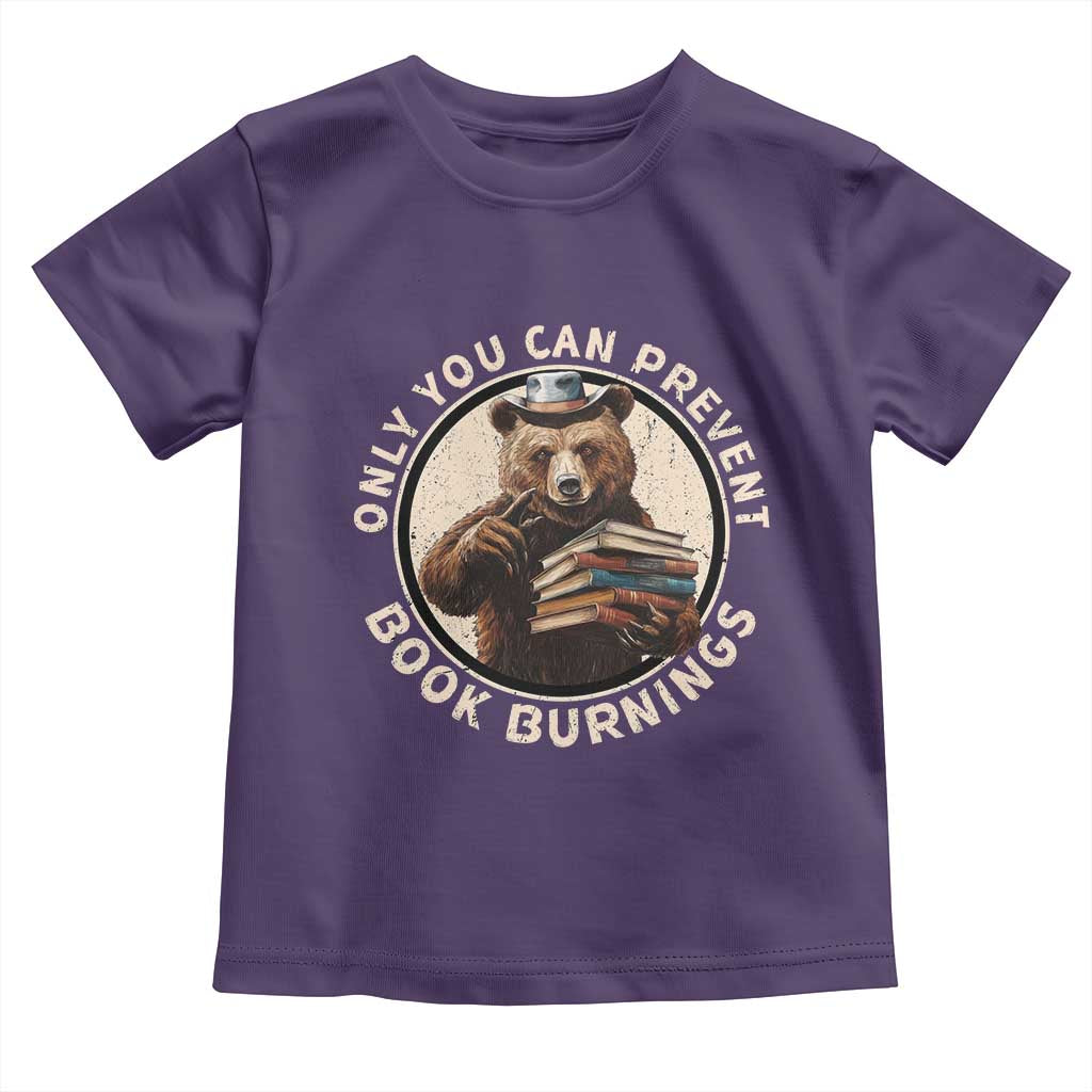 Funny Books Lover Bear Toddler T Shirt Only You Can Prevent Book Burnings TS02 Purple Print Your Wear