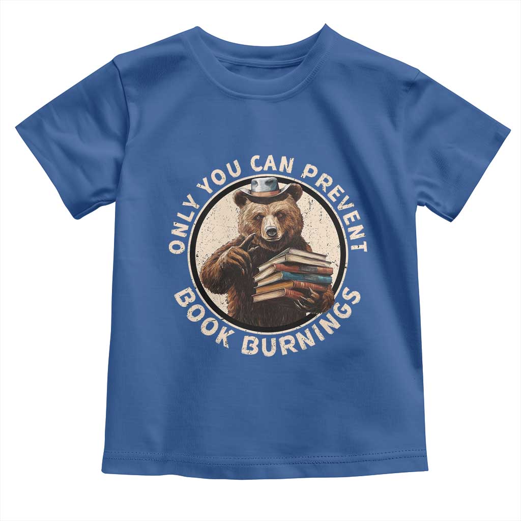 Funny Books Lover Bear Toddler T Shirt Only You Can Prevent Book Burnings TS02 Royal Blue Print Your Wear