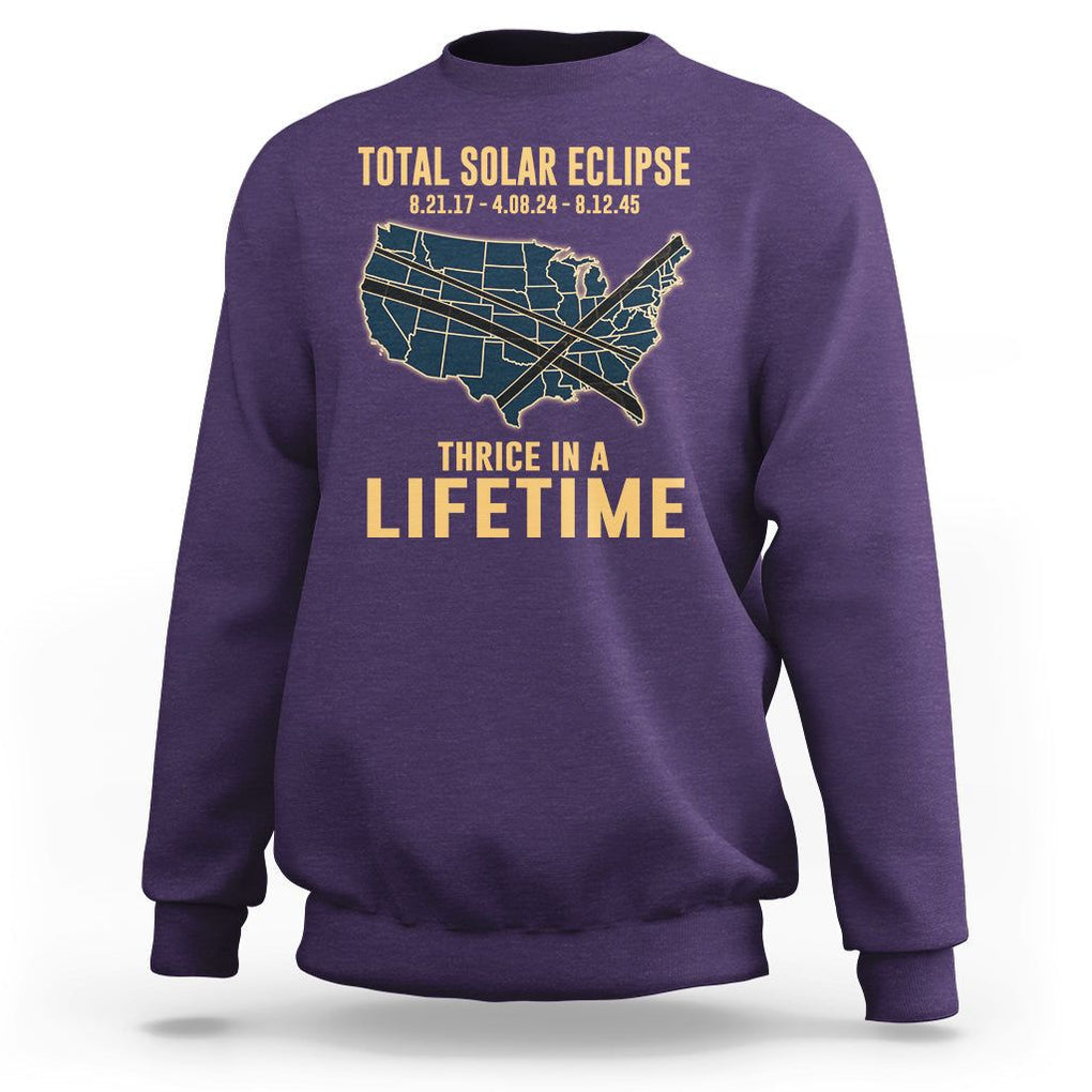 Total Solar Eclipse 2045 Sweatshirt Thrice In A Lifetime American Totality Tour Map 2017 2024 2045 TS02 Purple Printyourwear
