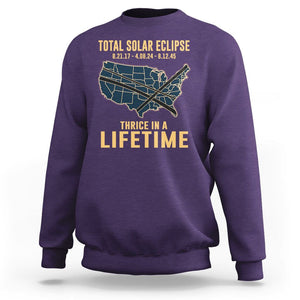 Total Solar Eclipse 2045 Sweatshirt Thrice In A Lifetime American Totality Tour Map 2017 2024 2045 TS02 Purple Printyourwear