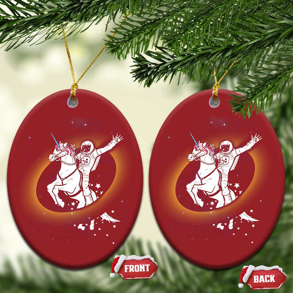 Astronaut Outer Space Christmas Ornament Riding Unicorn Galaxy Astrophysics Lover TS02 Oval Red Print Your Wear