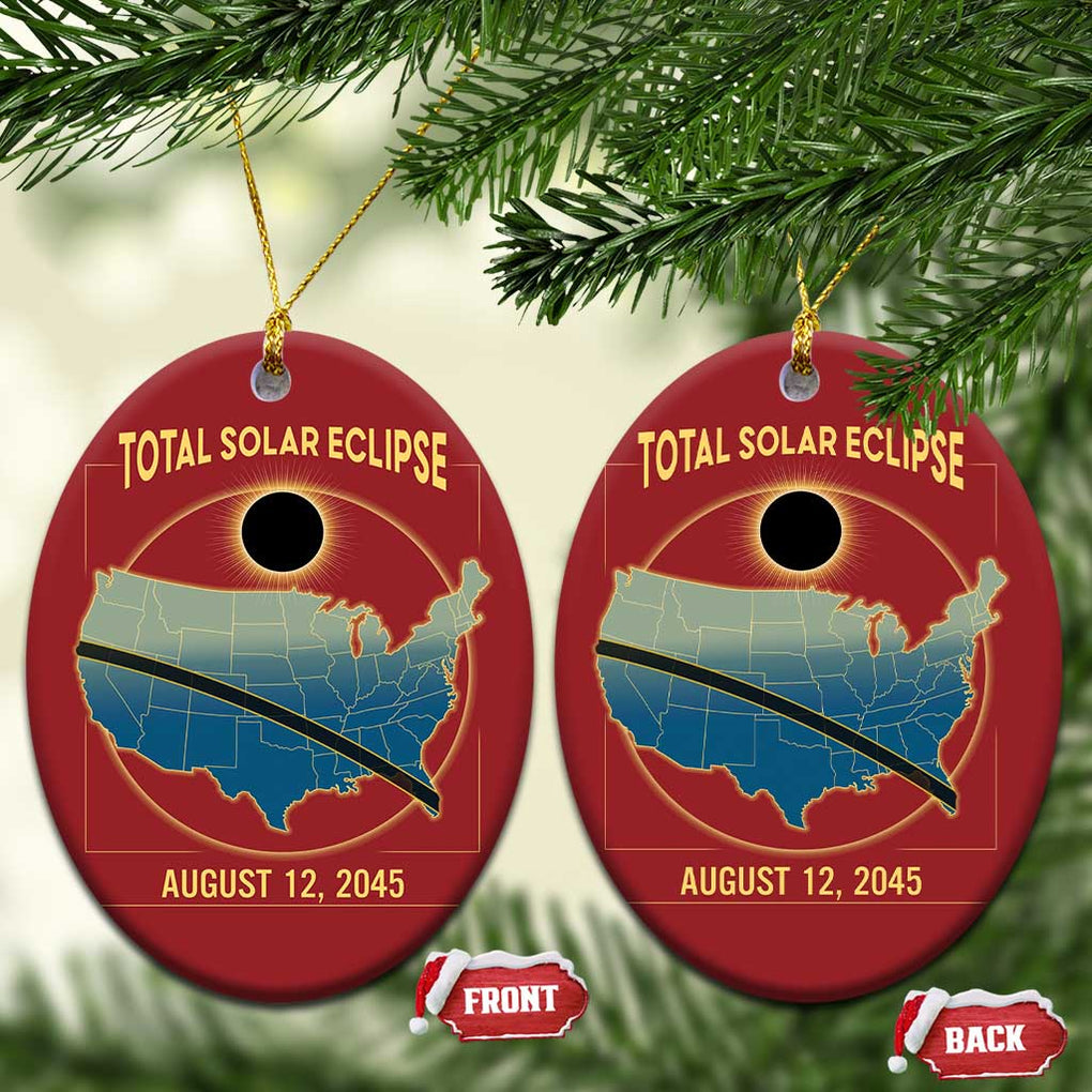 Total Solar Eclipse 2045 Christmas Ornament American Totality Tour Map August 12 TS02 Oval Red Print Your Wear