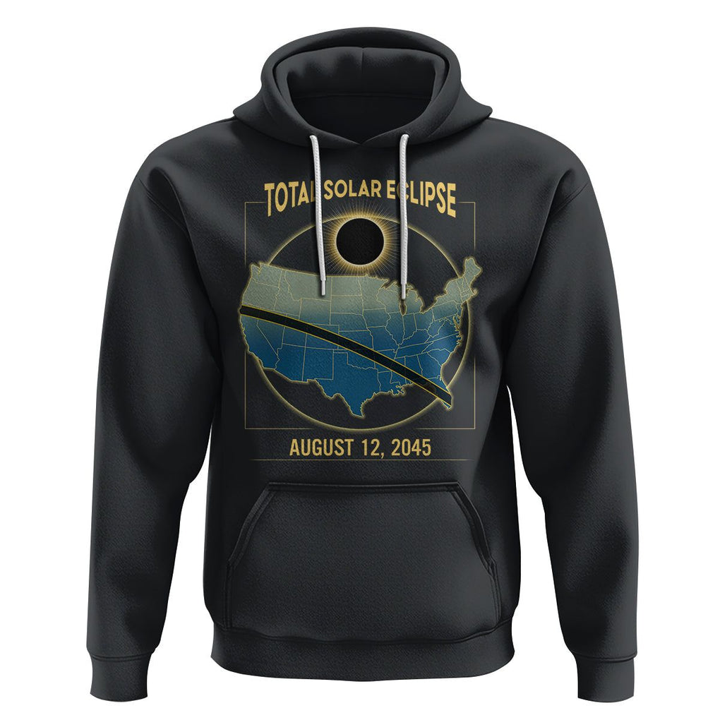 Total Solar Eclipse 2045 Hoodie American Totality Tour Map August 12 TS02 Black Printyourwear