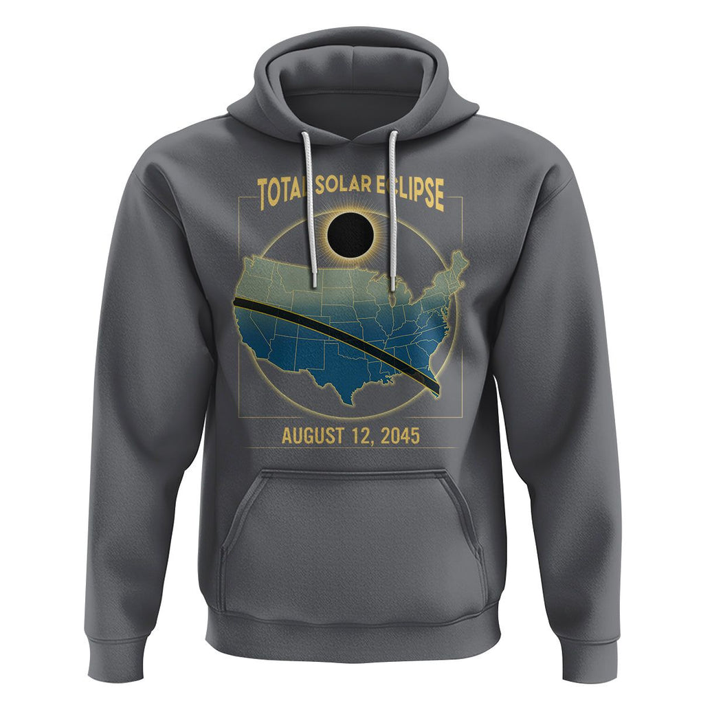 Total Solar Eclipse 2045 Hoodie American Totality Tour Map August 12 TS02 Charcoal Printyourwear