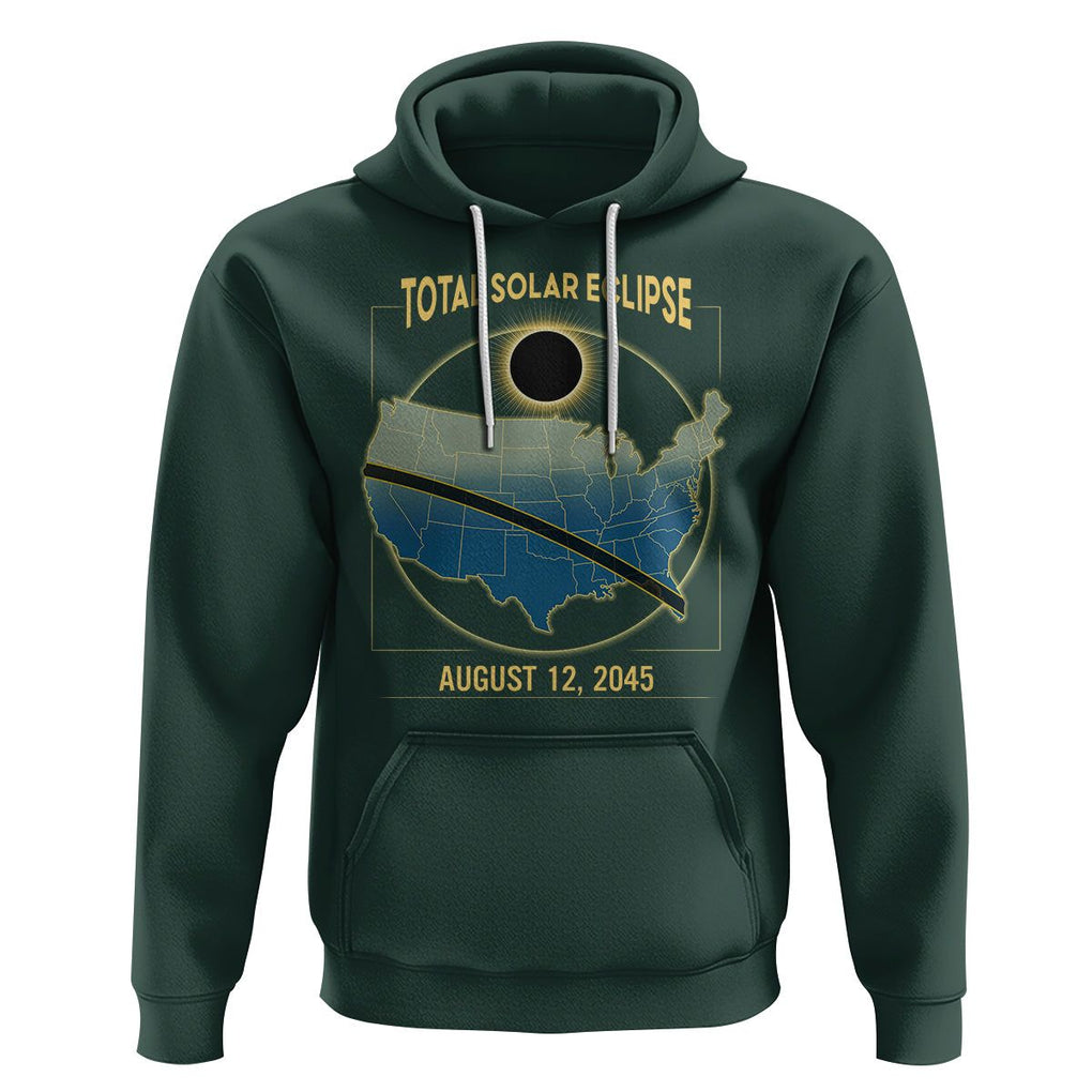 Total Solar Eclipse 2045 Hoodie American Totality Tour Map August 12 TS02 Dark Forest Green Printyourwear