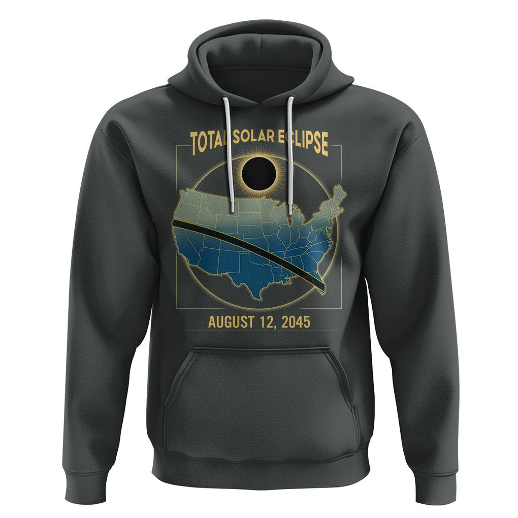Total Solar Eclipse 2045 Hoodie American Totality Tour Map August 12 TS02 Dark Heather Printyourwear