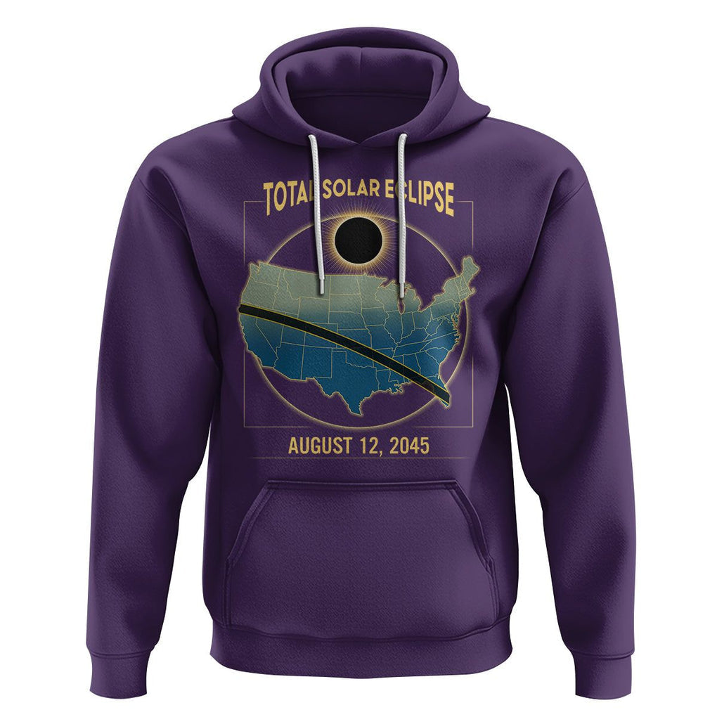 Total Solar Eclipse 2045 Hoodie American Totality Tour Map August 12 TS02 Purple Printyourwear