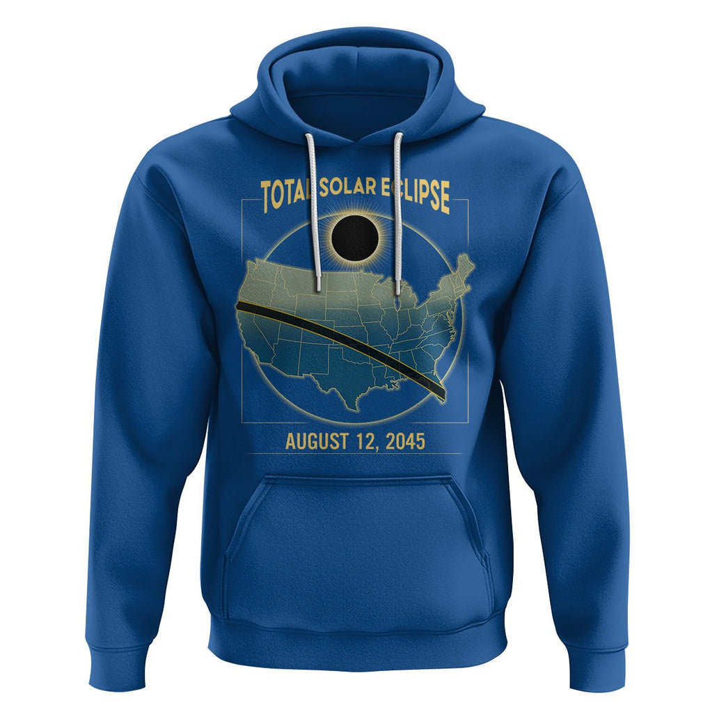 Total Solar Eclipse 2045 Hoodie American Totality Tour Map August 12 TS02 Royal Blue Printyourwear