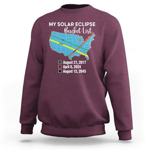 Total Solar Eclipse 2045 Sweatshirt My Totality Bucket List 2017 2024 2045 Tour Map TS02 Maroon Printyourwear