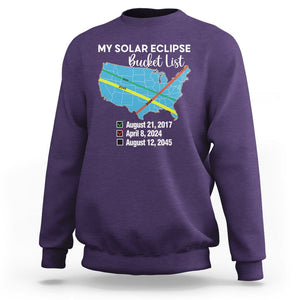 Total Solar Eclipse 2045 Sweatshirt My Totality Bucket List 2017 2024 2045 Tour Map TS02 Purple Printyourwear