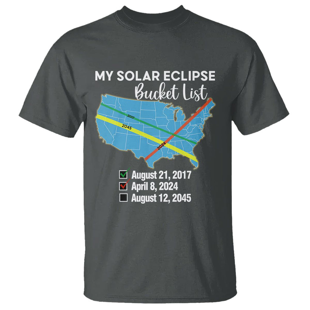 Total Solar Eclipse 2045 T Shirt My Totality Bucket List 2017 2024 2045 Tour Map TS02 Dark Heather Printyourwear