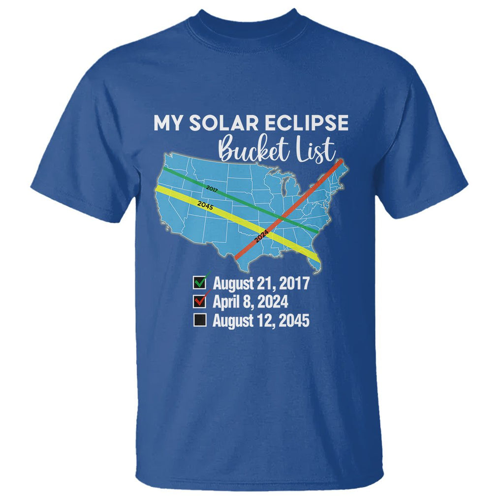 Total Solar Eclipse 2045 T Shirt My Totality Bucket List 2017 2024 2045 Tour Map TS02 Royal Blue Printyourwear