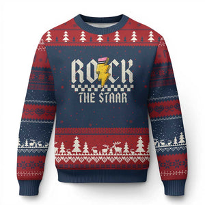 Rock The STAAR Day Ugly Christmas Sweater Texas Teacher Student Motivational Testing TS02 Navy Red Print Your Wear