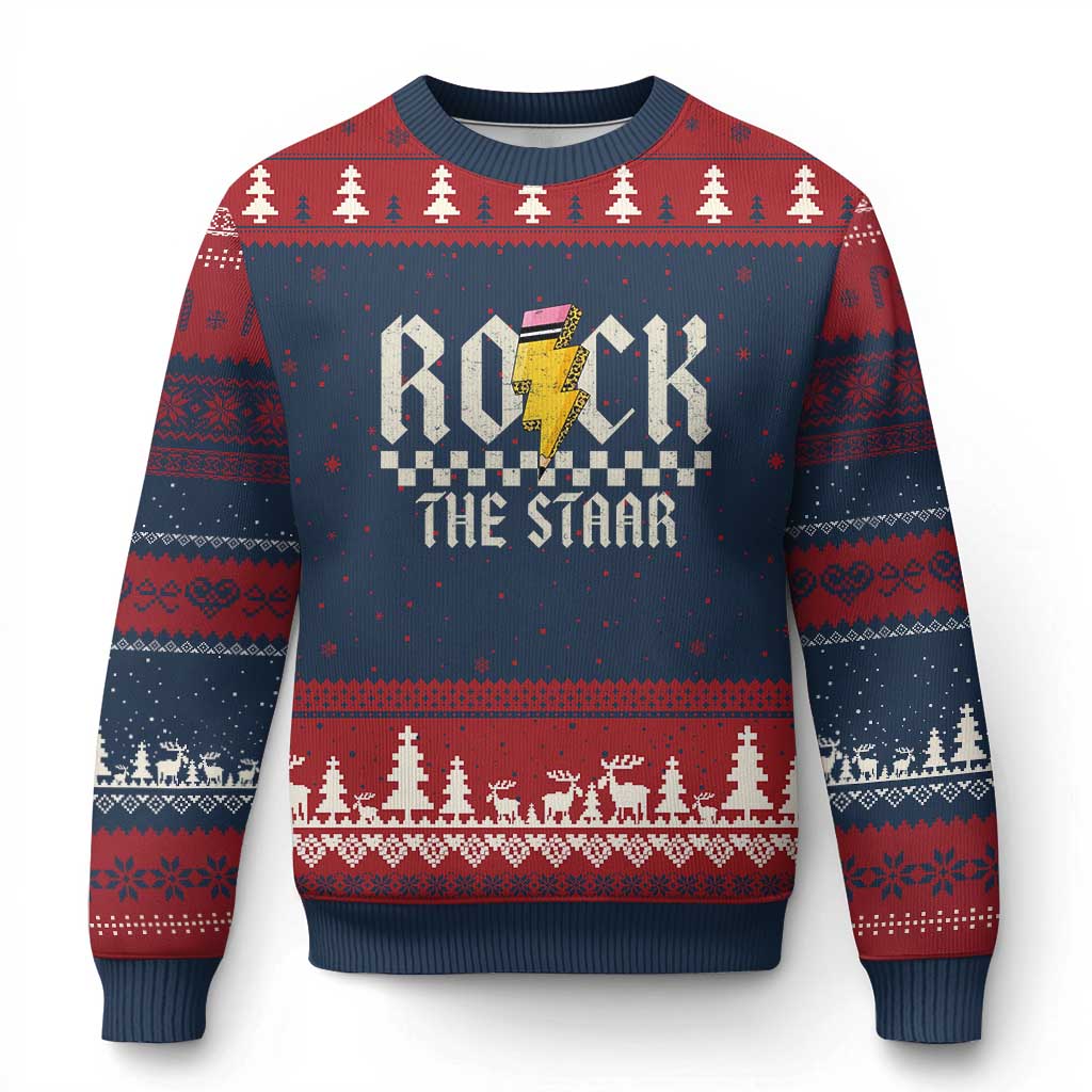 Rock The STAAR Day Ugly Christmas Sweater Texas Teacher Student Motivational Testing TS02 Navy Red Print Your Wear
