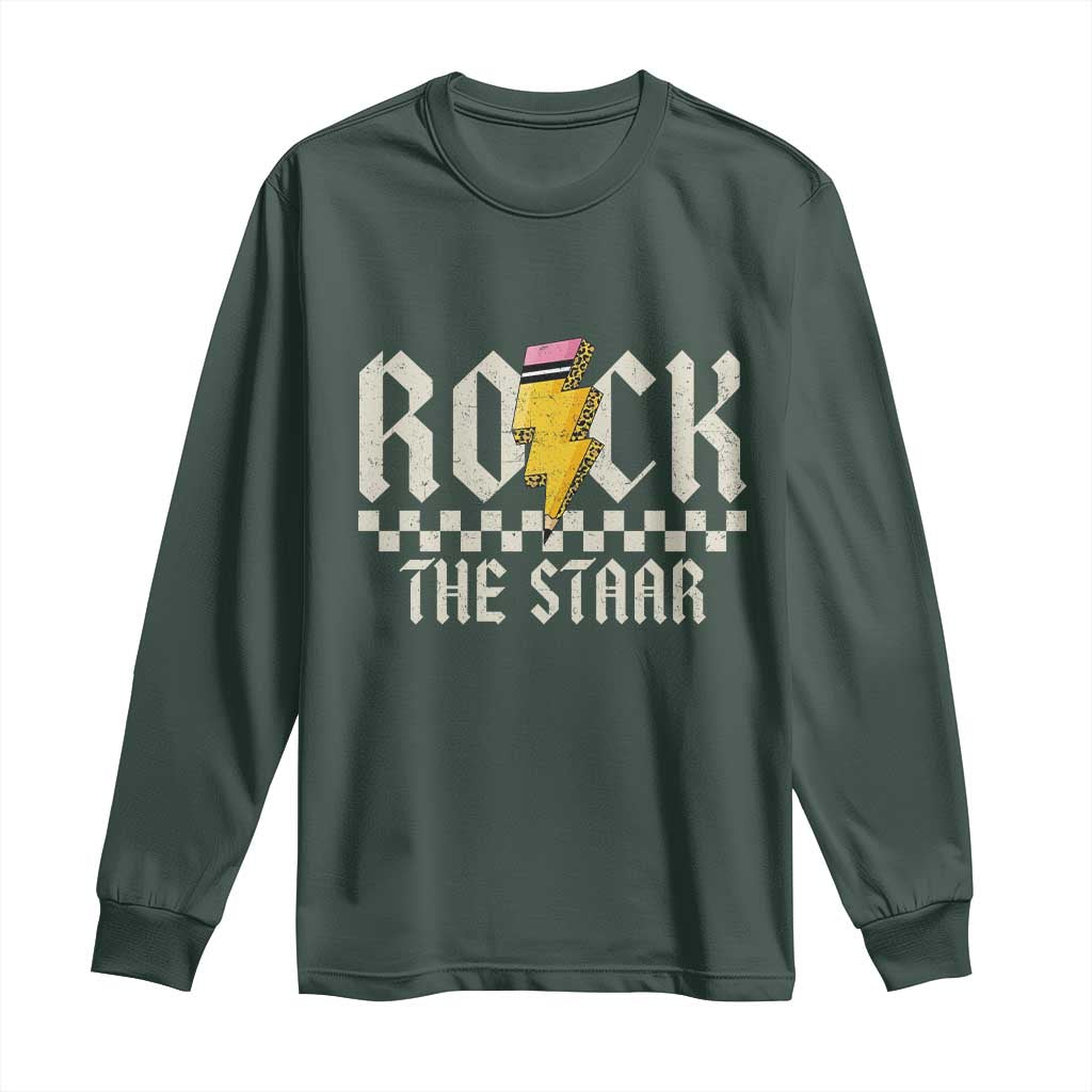 Rock The STAAR Day Long Sleeve Shirt Texas Teacher Student Motivational Testing TS02 Dark Forest Green Print Your Wear