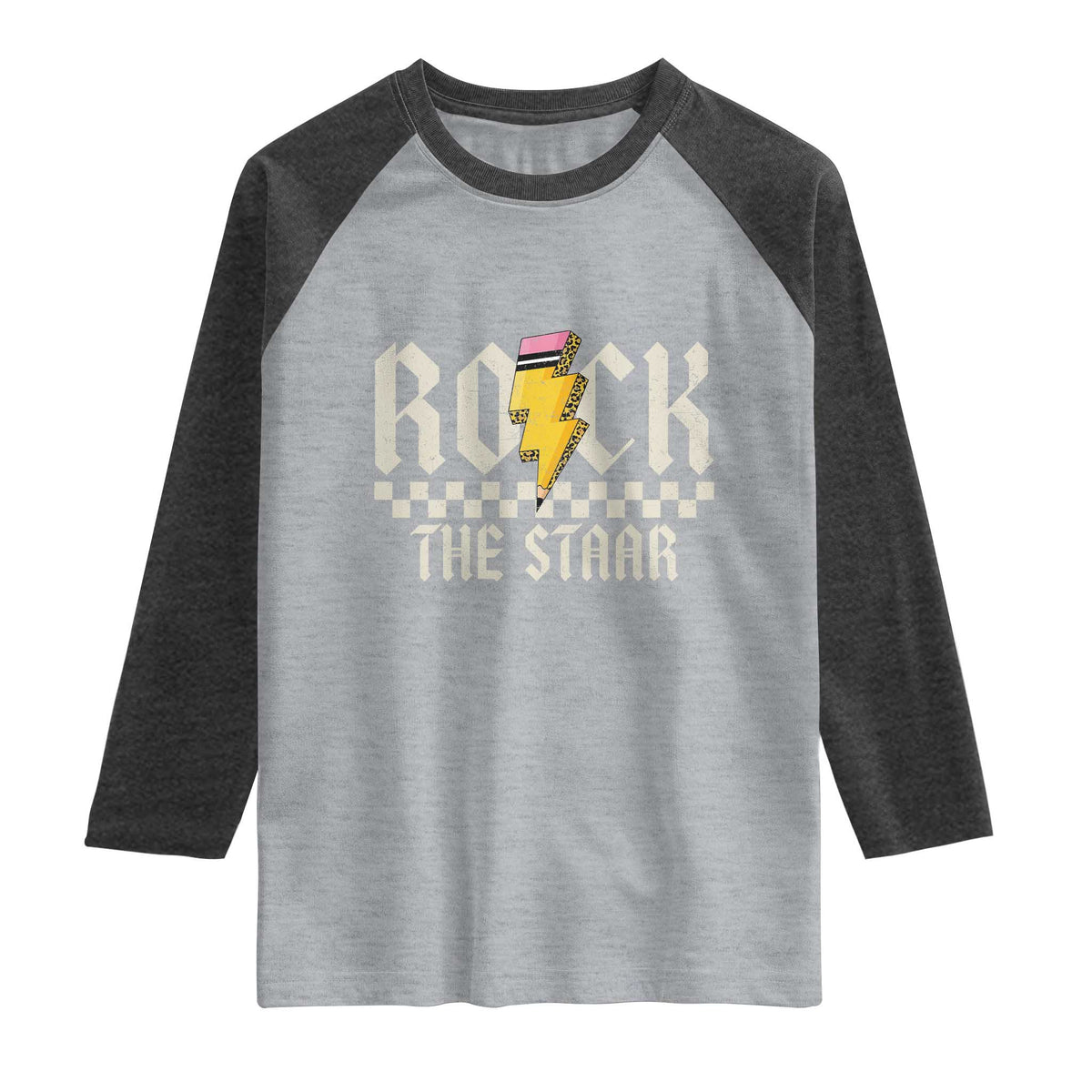 Rock The STAAR Day Raglan Shirt Texas Teacher Student Motivational Testing TS02 Heather Gray Heather Charcoal Print Your Wear