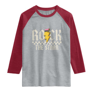 Rock The STAAR Day Raglan Shirt Texas Teacher Student Motivational Testing TS02 Heather Gray Heather Red Print Your Wear