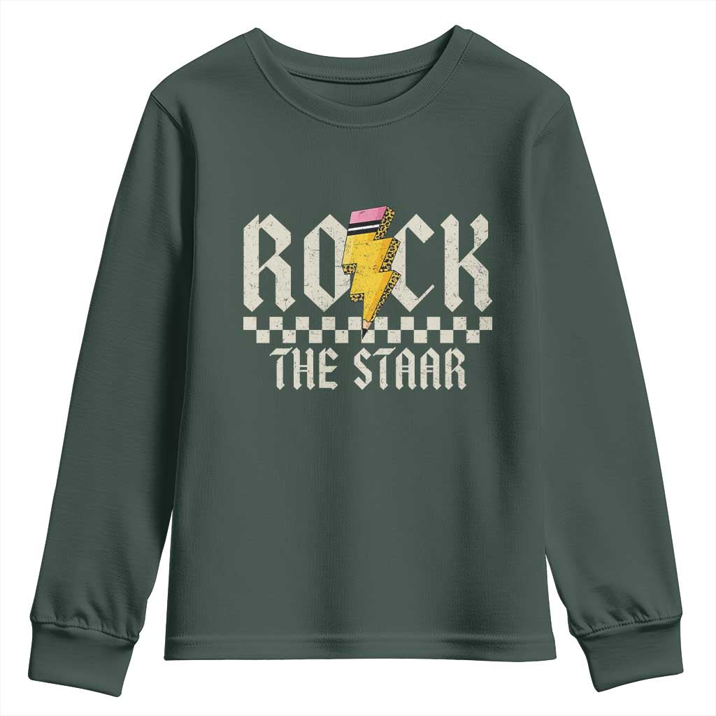 Rock The STAAR Day Youth Sweatshirt Texas Teacher Student Motivational Testing TS02 Dark Forest Green Print Your Wear