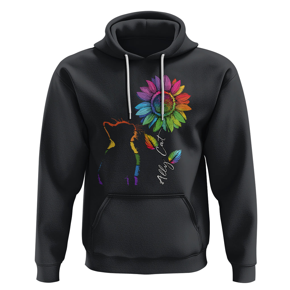 LGBT Ally Cat Hoodie Gay Pride Rainbow Sunflower TS02 Black Printyourwear