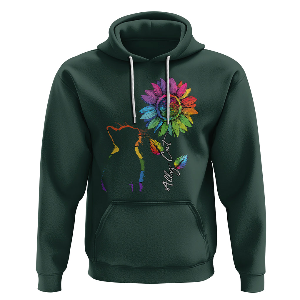 LGBT Ally Cat Hoodie Gay Pride Rainbow Sunflower TS02 Dark Forest Green Printyourwear