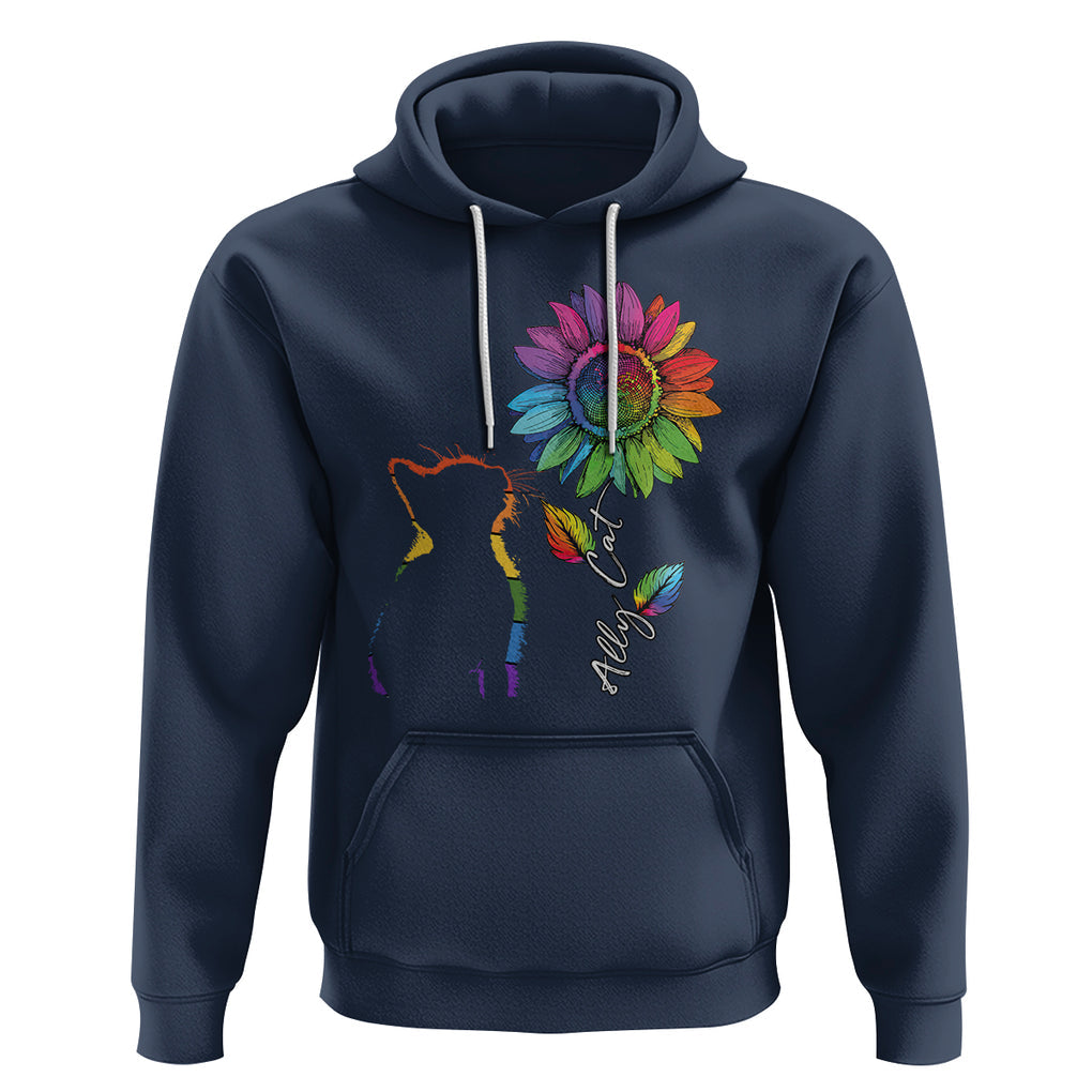 LGBT Ally Cat Hoodie Gay Pride Rainbow Sunflower TS02 Navy Printyourwear