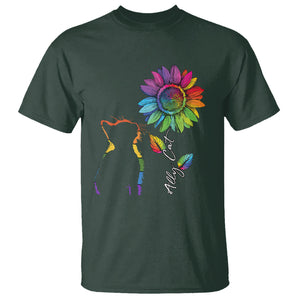 LGBT Ally Cat T Shirt Gay Pride Rainbow Sunflower TS02 Dark Forest Green Printyourwear