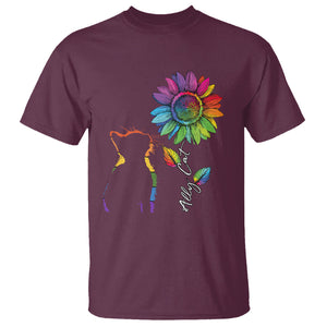 LGBT Ally Cat T Shirt Gay Pride Rainbow Sunflower TS02 Maroon Printyourwear