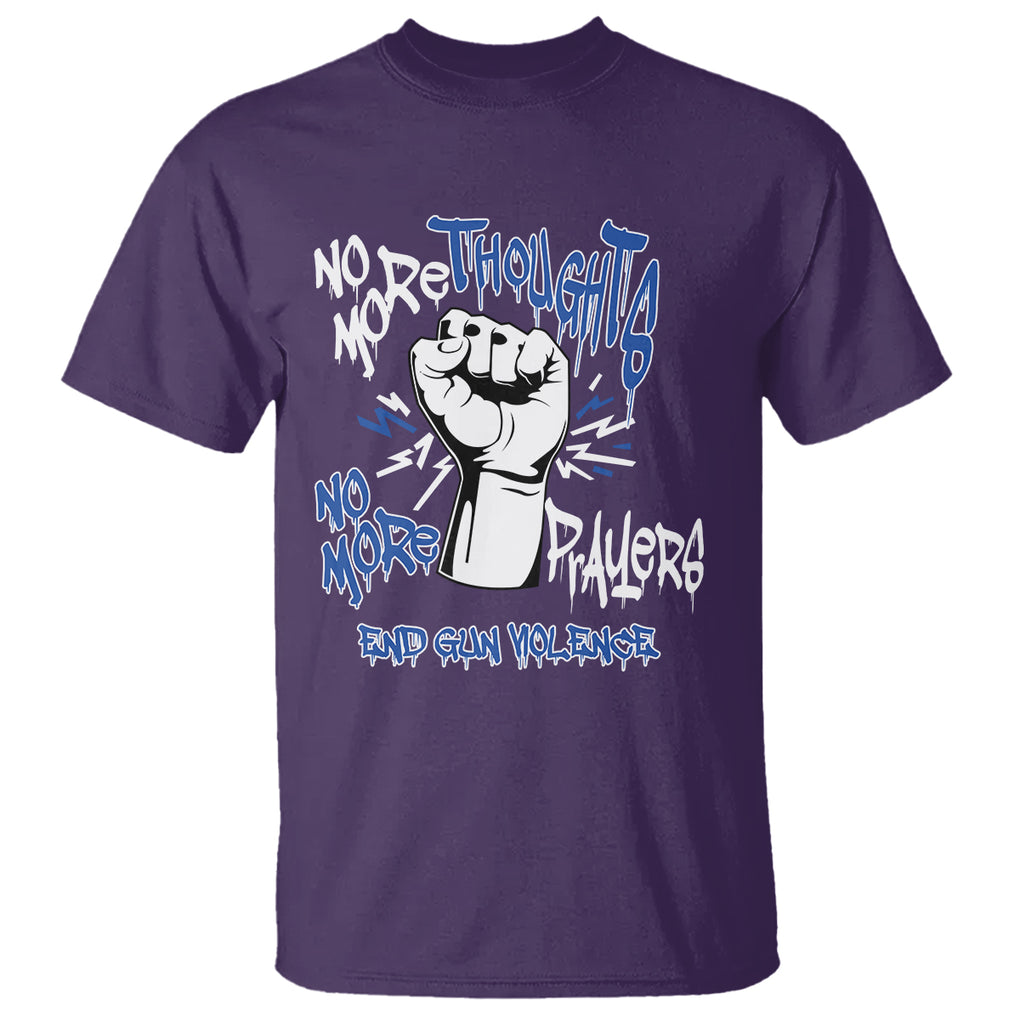 Gun Violence Awareness T Shirt No More Thoughts And Prayers End Gun Violence Raise Fist TS02 Purple Printyourwear