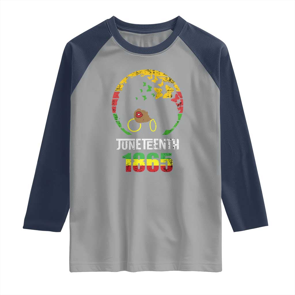Juneteenth 1865 Raglan Shirt Retro Black Woman Pride TS02 Sport Gray Navy Print Your Wear