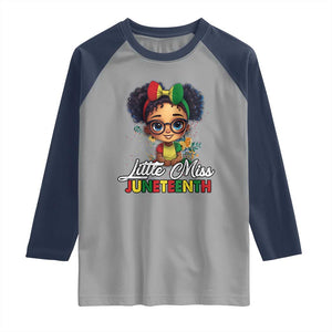 Little Miss Juneteenth Raglan Shirt Since 1865 Black History TS02 Sport Gray Navy Print Your Wear