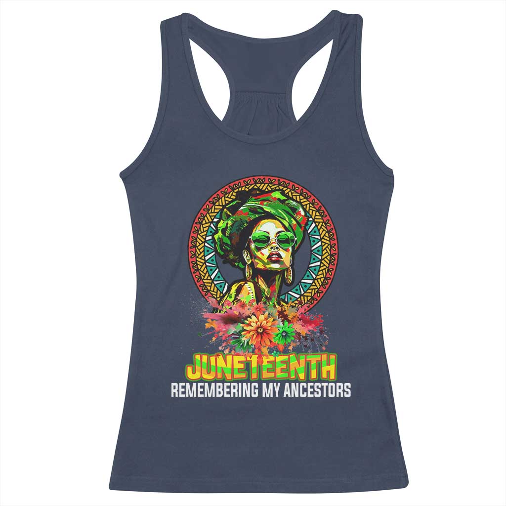 Juneteenth 1865 Racerback Tank Top Remembering Ancestors African American Woman TS02 Navy Print Your Wear